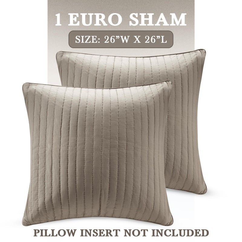 INK+IVY Single 100% Cotton Euro Sham - European Square Decorative Pillow Cover  Hidden Zipper Closure (Pillow Insert NOT Included)  Camila  Quilted Taupe 26""x26 - Image 2